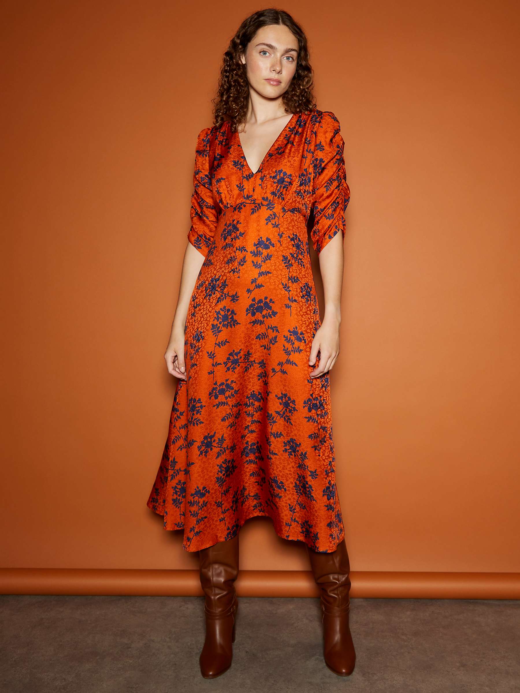 Buy L.K.Bennett x Ascot Collection: Erin Floral Silk Jaquard Midi Dress, Burnt Orange/Navy Online at johnlewis.com