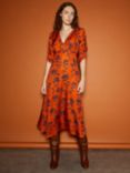 L.K.Bennett x Ascot Collection: Erin Floral Silk Jaquard Midi Dress, Burnt Orange/Navy