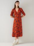 L.K.Bennett x Ascot Collection: Erin Floral Silk Jaquard Midi Dress, Burnt Orange/Navy