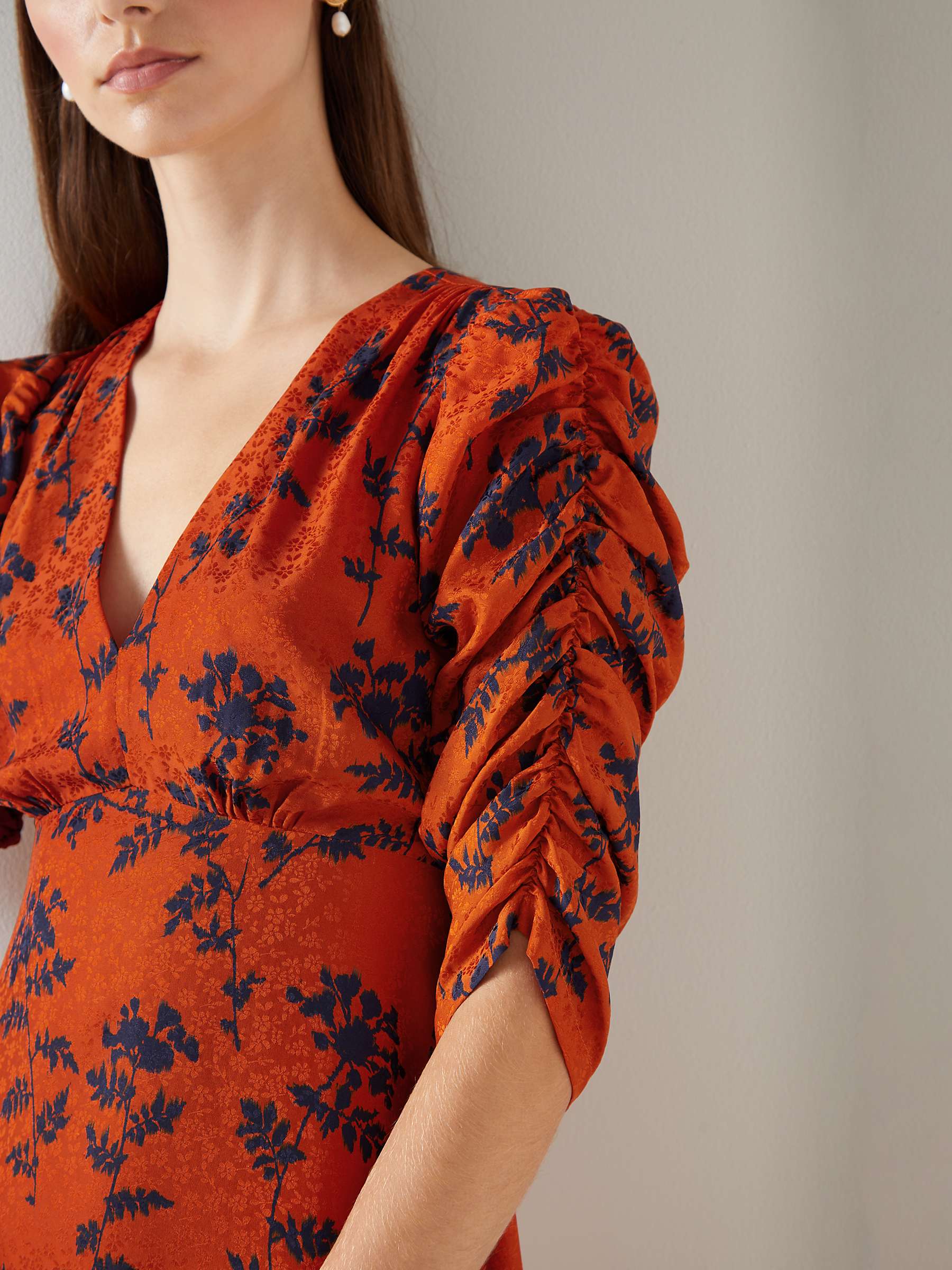 Buy L.K.Bennett x Ascot Collection: Erin Floral Silk Jaquard Midi Dress, Burnt Orange/Navy Online at johnlewis.com