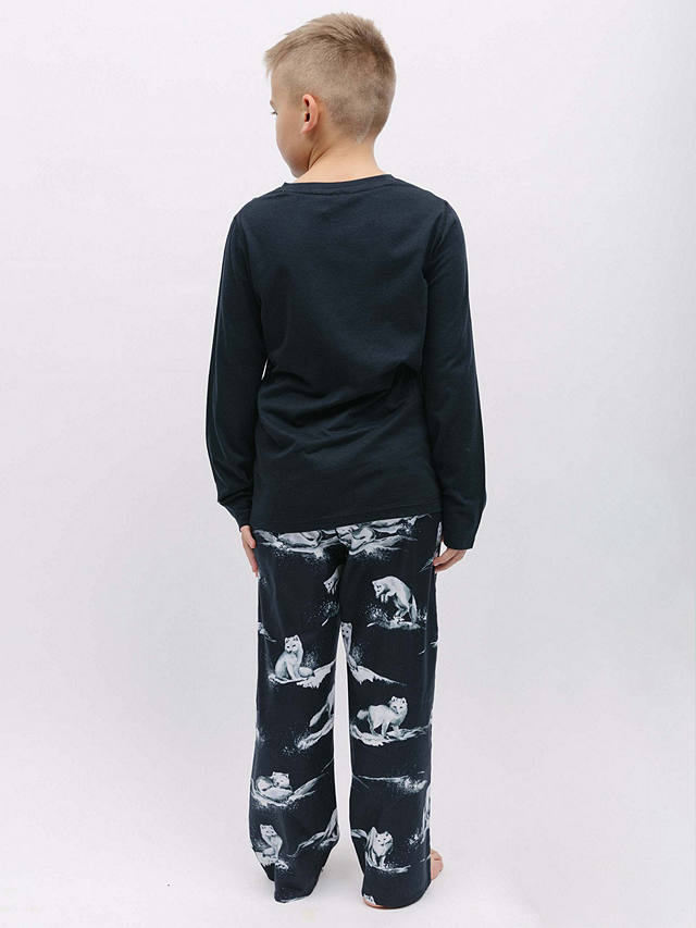 Cyberjammies Kids' Atlas Arctic Fox Print Pyjama Set, Charcoal