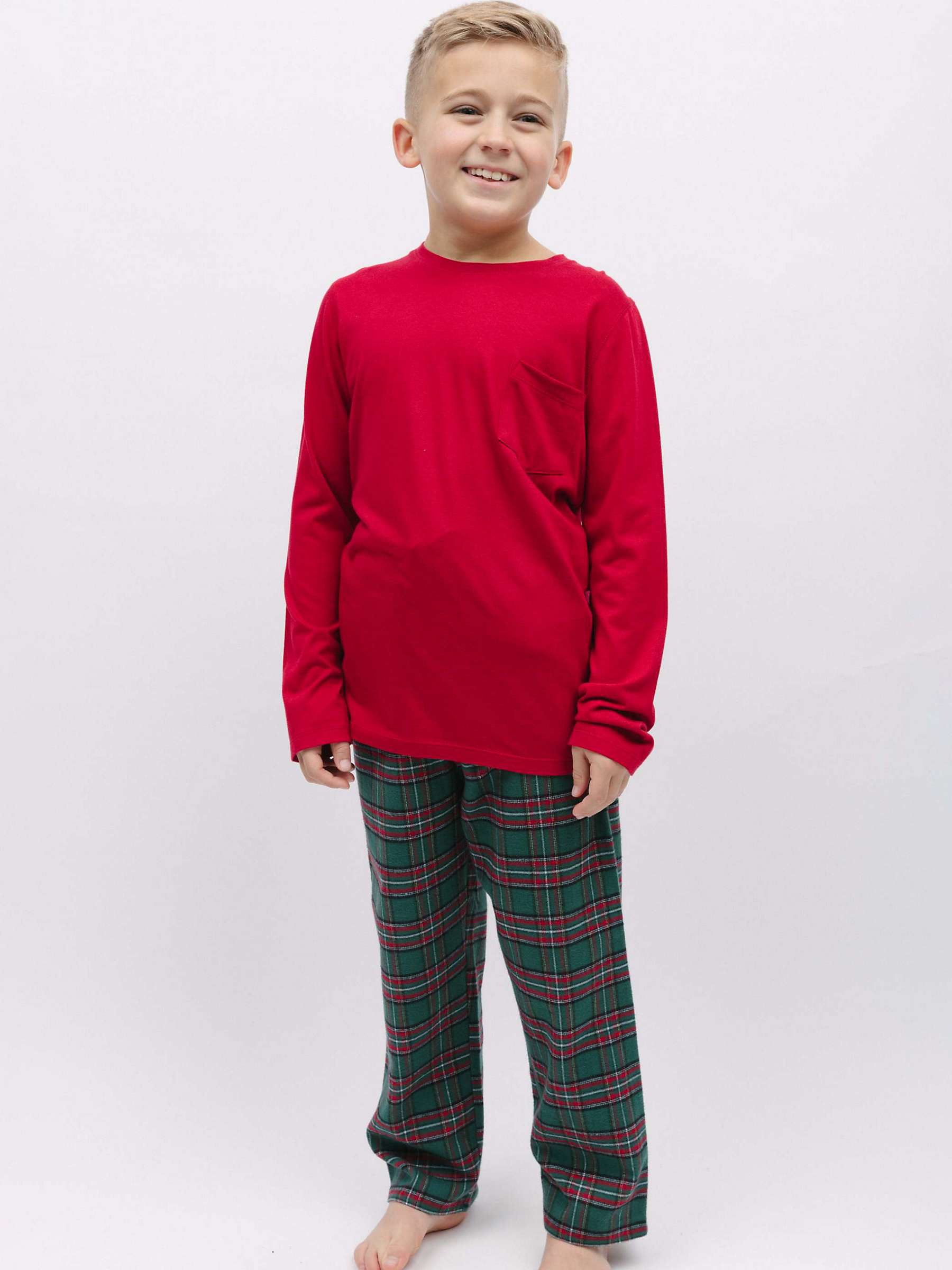 Buy Cyberjammies Whistler Check Unisex Pyjama Set, Red/Dark Green Online at johnlewis.com
