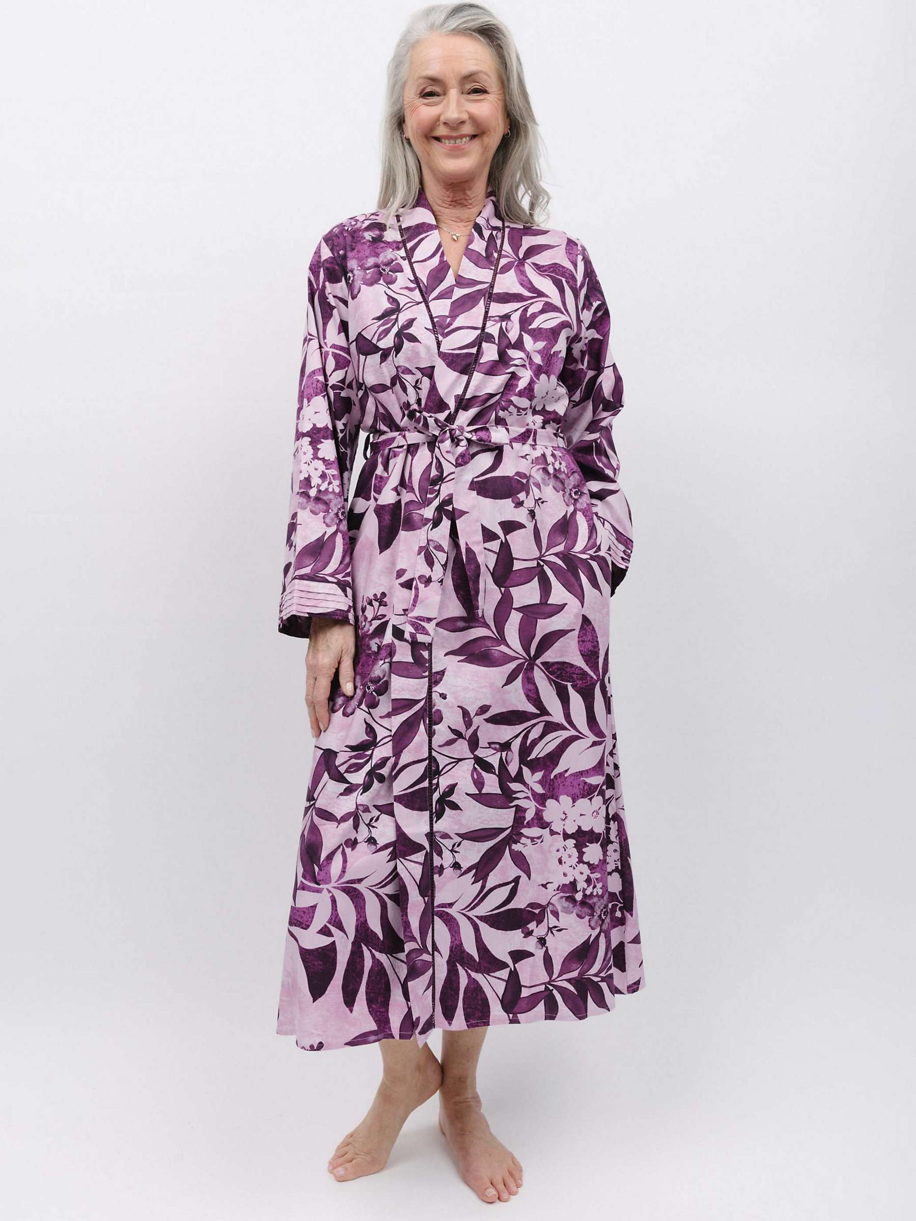 Buy Cyberjammies Mary Floral Print Long Dressing Gown, Berry Online at johnlewis.com