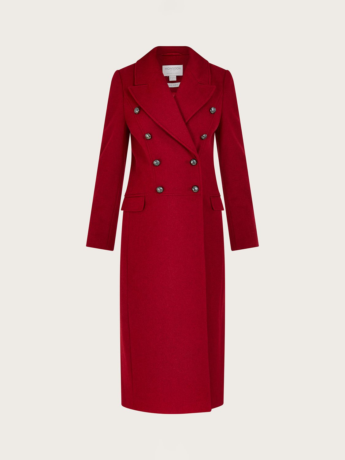 Monsoon Daria Double Breasted Coat, Red at John Lewis & Partners