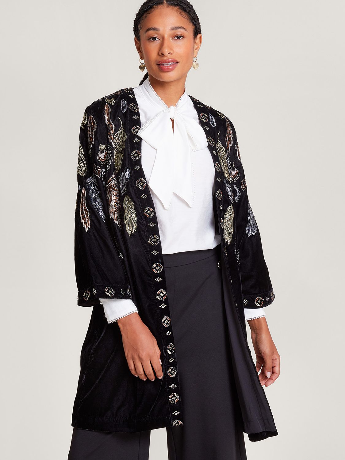 Monsoon Fenix Embroidered Kimono, Black at John Lewis & Partners