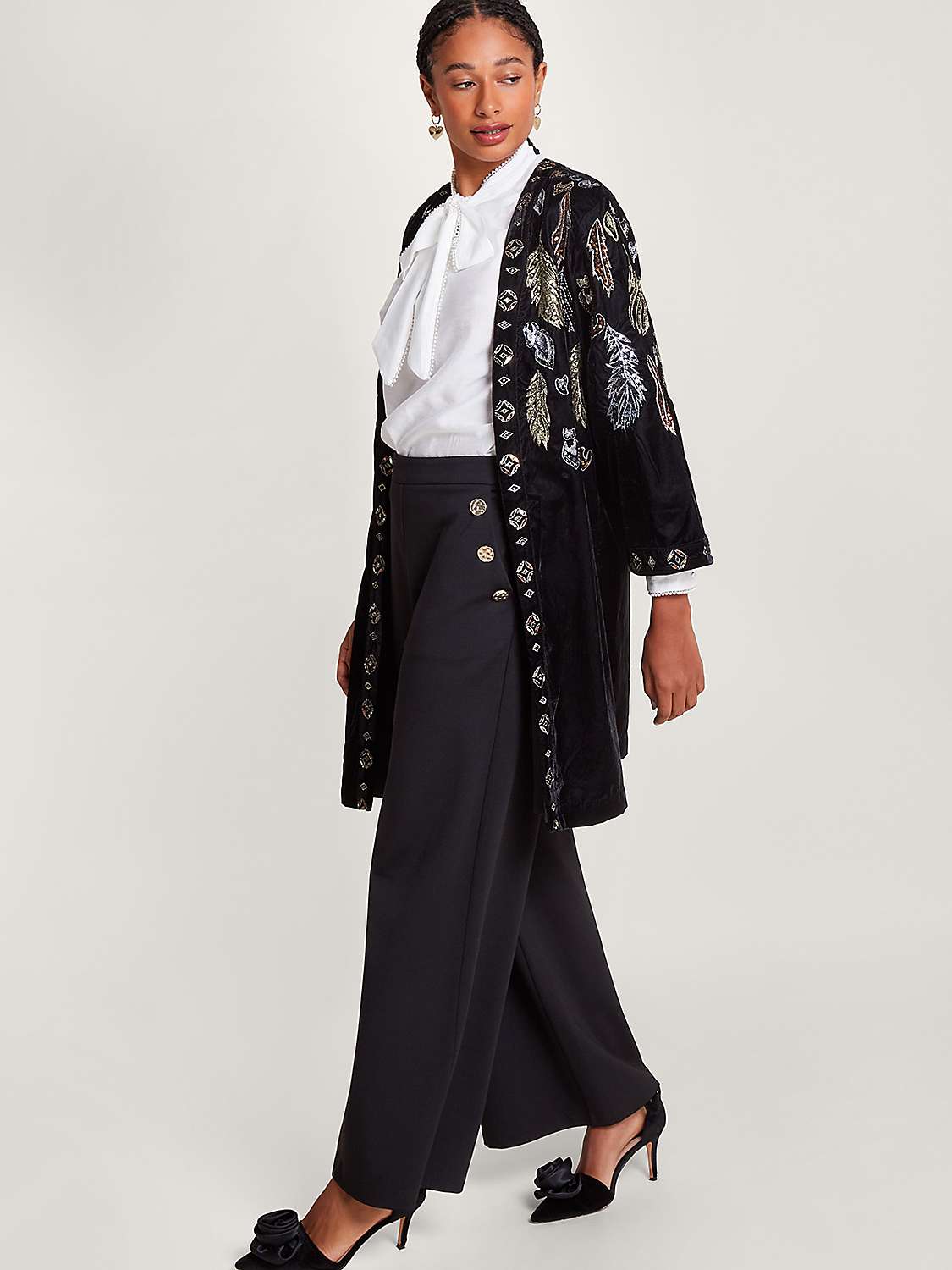 Buy Monsoon Fenix Embroidered Kimono, Black Online at johnlewis.com