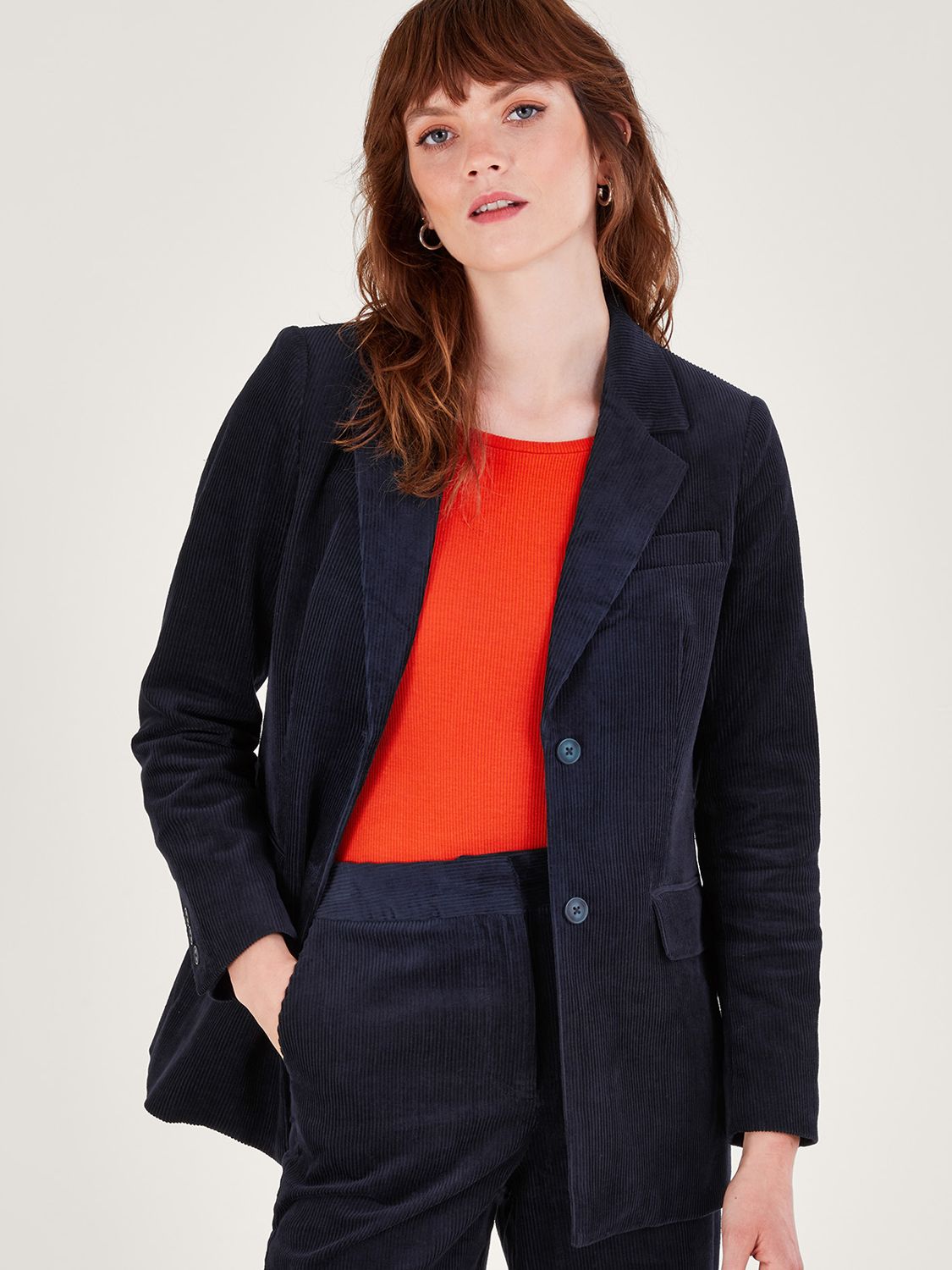 Monsoon Cord Cotton Longline Suit Jacket Midnight at John Lewis