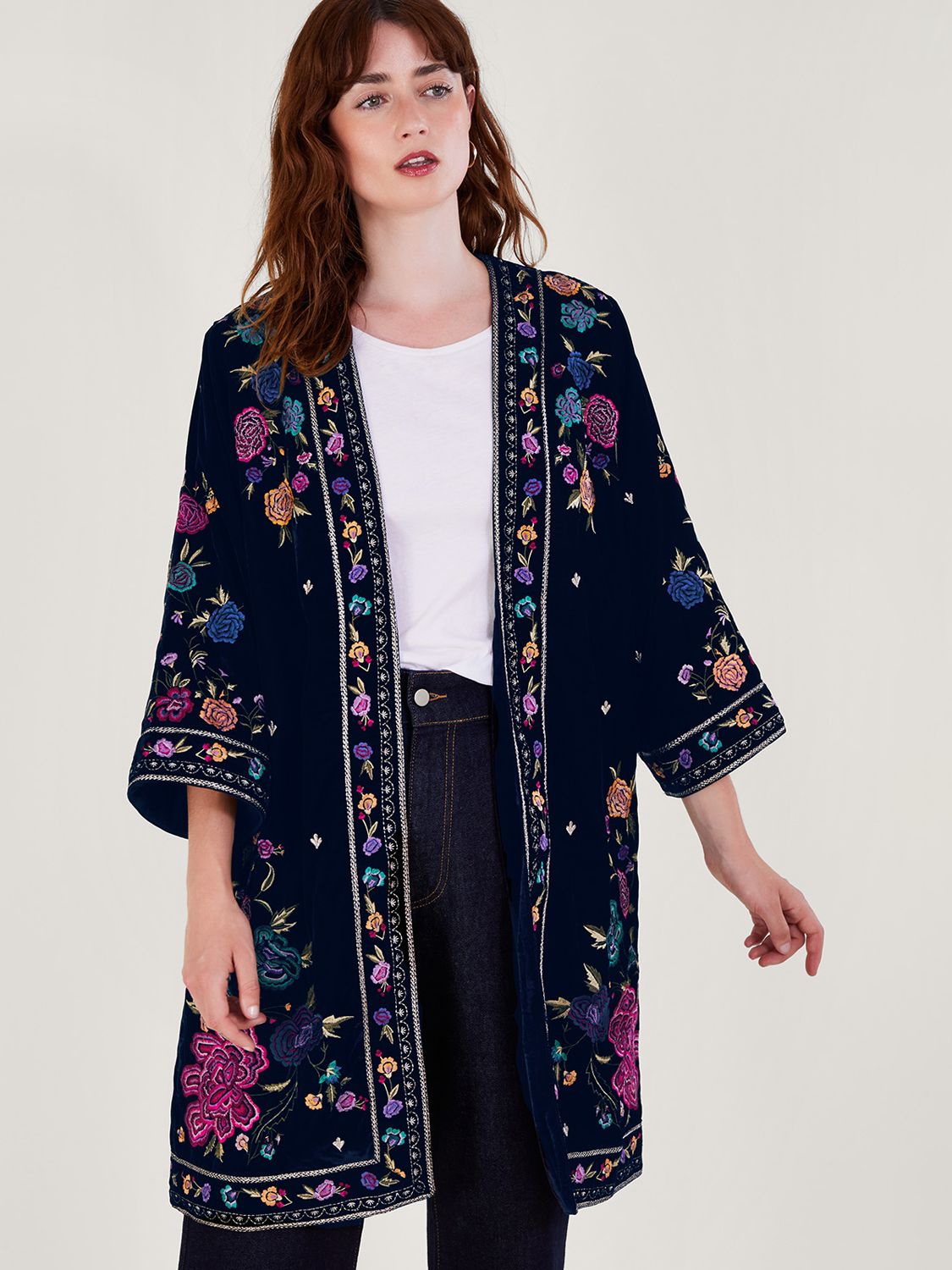 Monsoon Freya Embroidered Kimono, Midnight