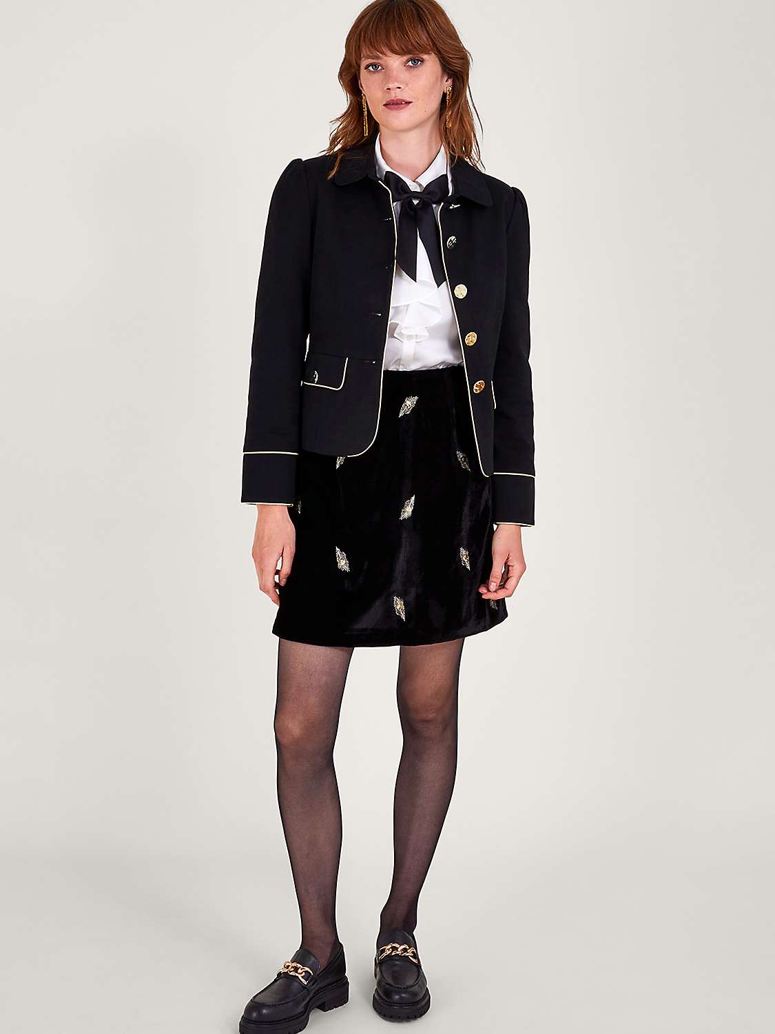 Buy Monsoon Collared Gold Button Piping Detail Jacket, Black Online at johnlewis.com