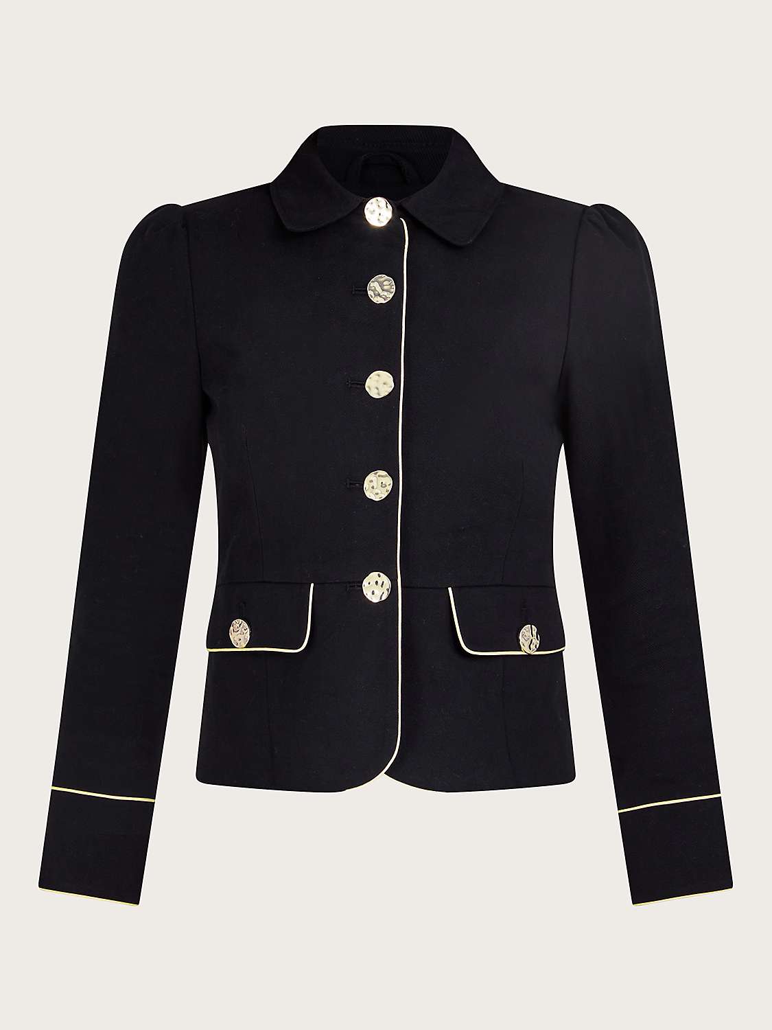 Buy Monsoon Collared Gold Button Piping Detail Jacket, Black Online at johnlewis.com