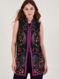 Monsoon Phoebe Embroidered Longline Waistcoat, Black/Multi