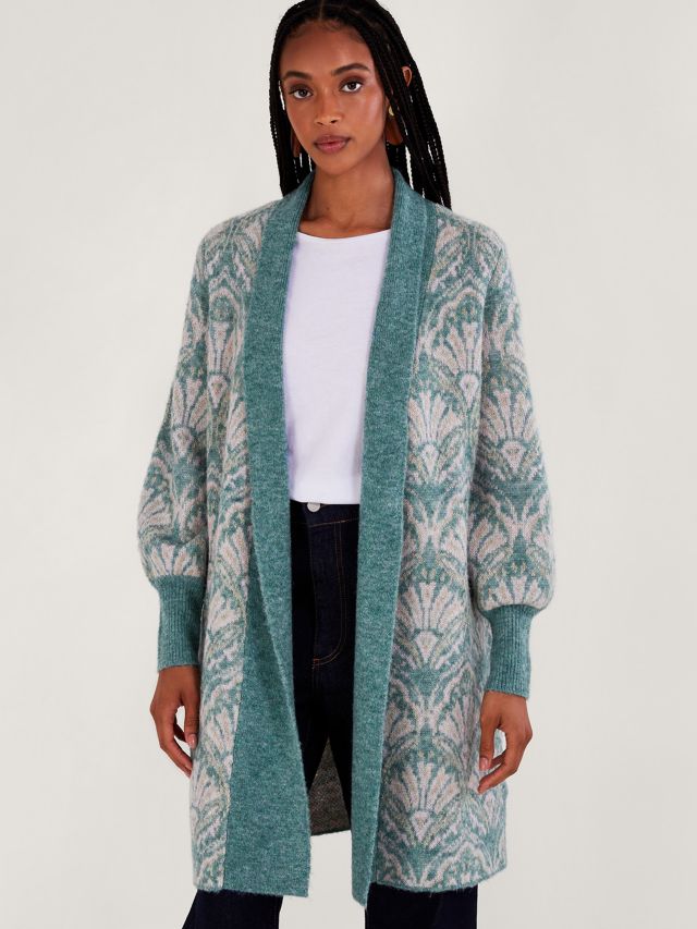 Monsoon Jacquard Coatigan, Green, S