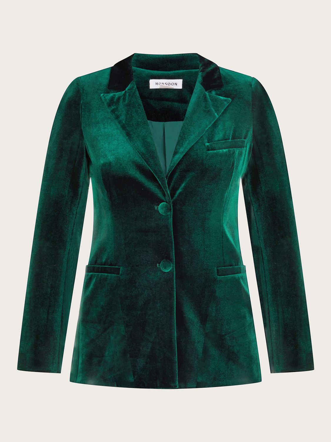 Monsoon Verity Velvet Jacket, Green at John Lewis & Partners