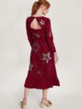 Monsoon Kata Embellished Velvet Dress, Red