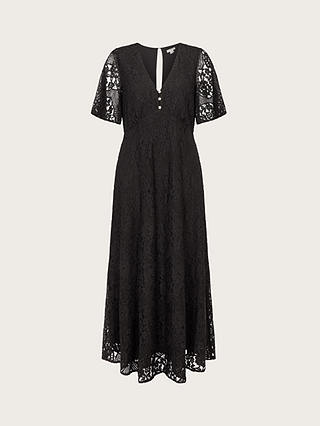 Monsoon Lace Cotton Blend Maxi Tea Dress, Black at John Lewis & Partners