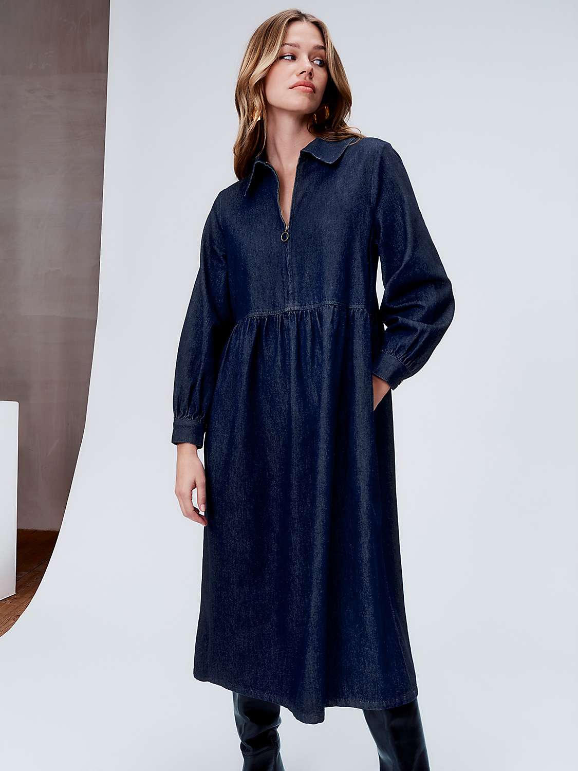 Buy Monsoon Alana Zip Detail Denim Midi Dress, Indigo Online at johnlewis.com