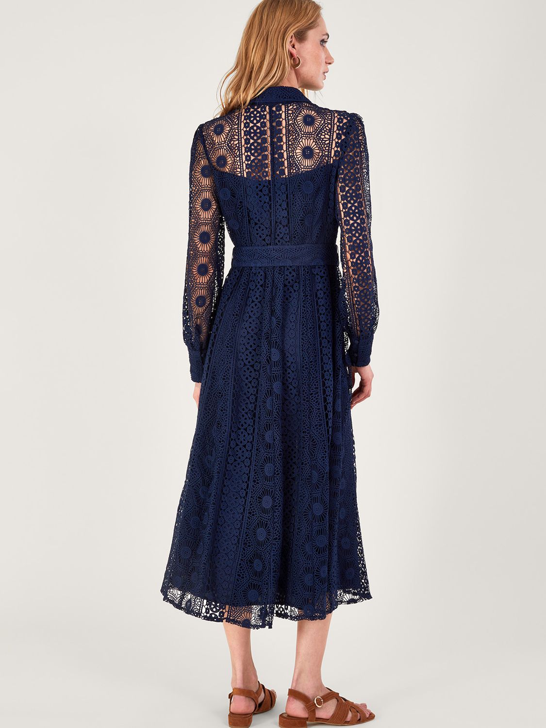 Monsoon Gabriella Midi Lace Shirt Dress, Navy