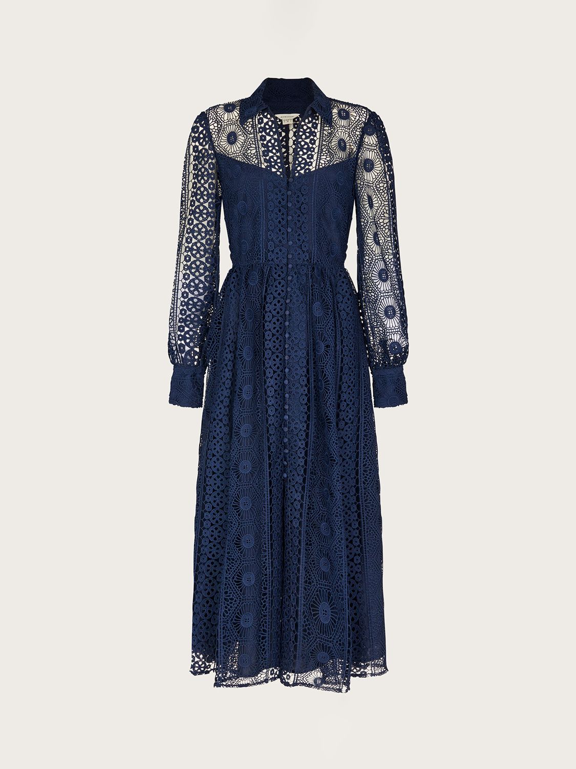 Monsoon Gabriella Midi Lace Shirt Dress, Navy