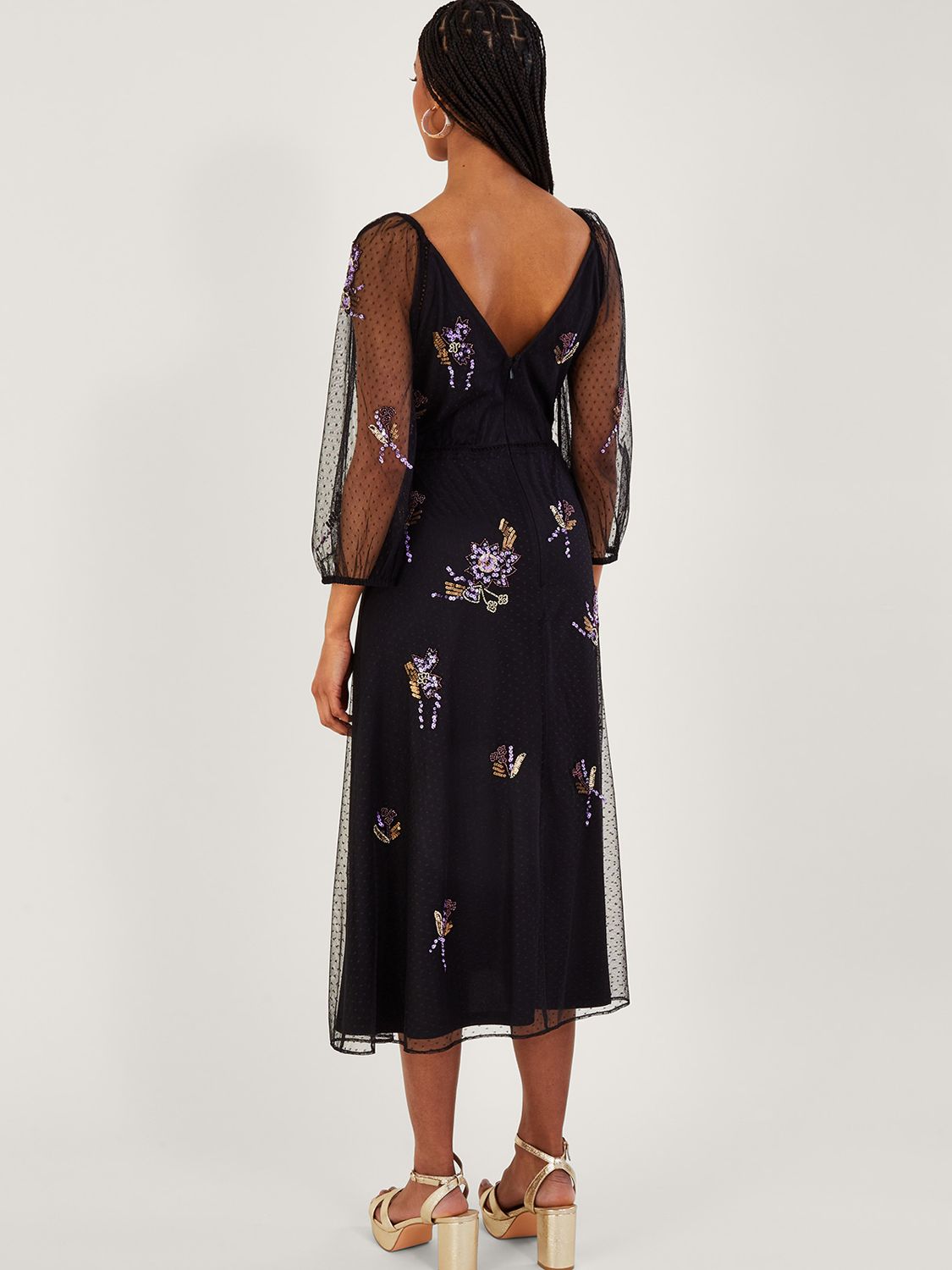 Buy Monsoon Eloise Embellished Midi Dress, Black/Multi Online at johnlewis.com