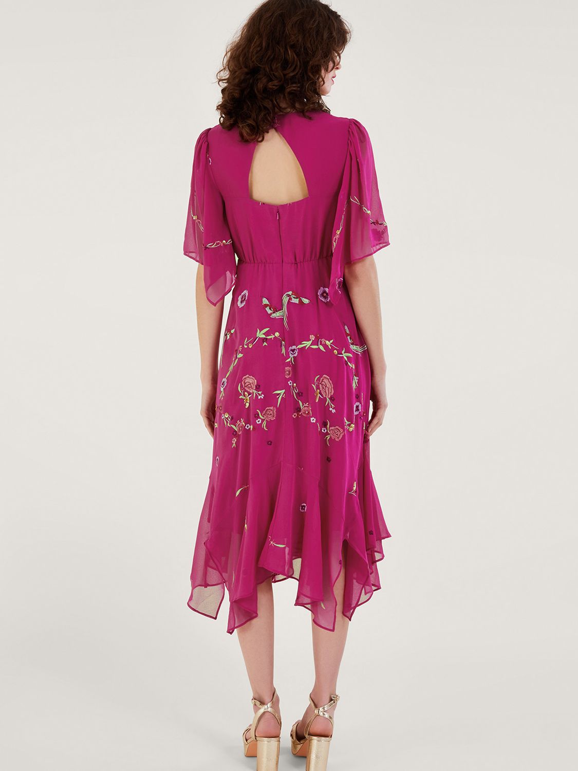 Monsoon Jane Hanky Hem Embroidered Midi Dress, Pink at John Lewis ...