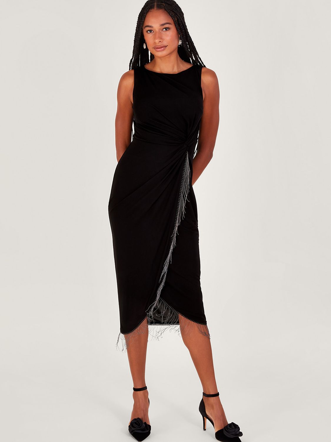 Monsoon Fawn Fringe Dress, Black at John Lewis & Partners