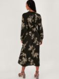 Monsoon Annette Floral Print Midi Skirt, Black/Cream