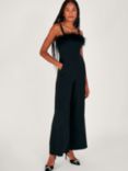 Monsoon Eva Wide Leg Feather Jumpsuit, Black