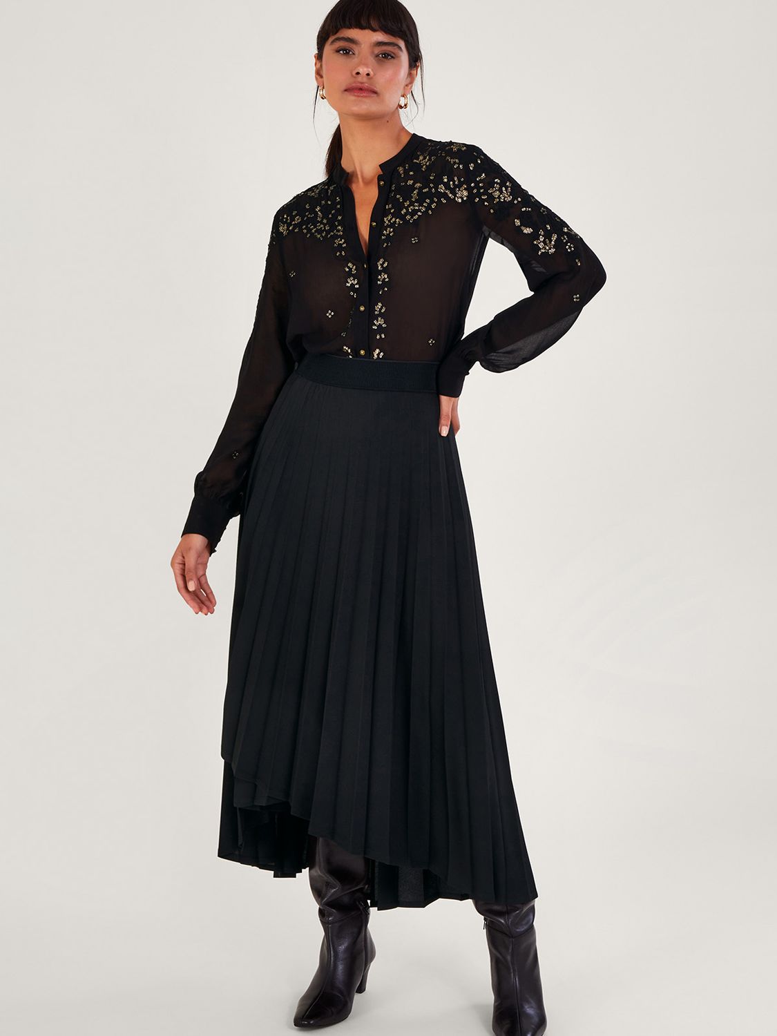 Monsoon Flossie Velvet Fringe Dress - Black