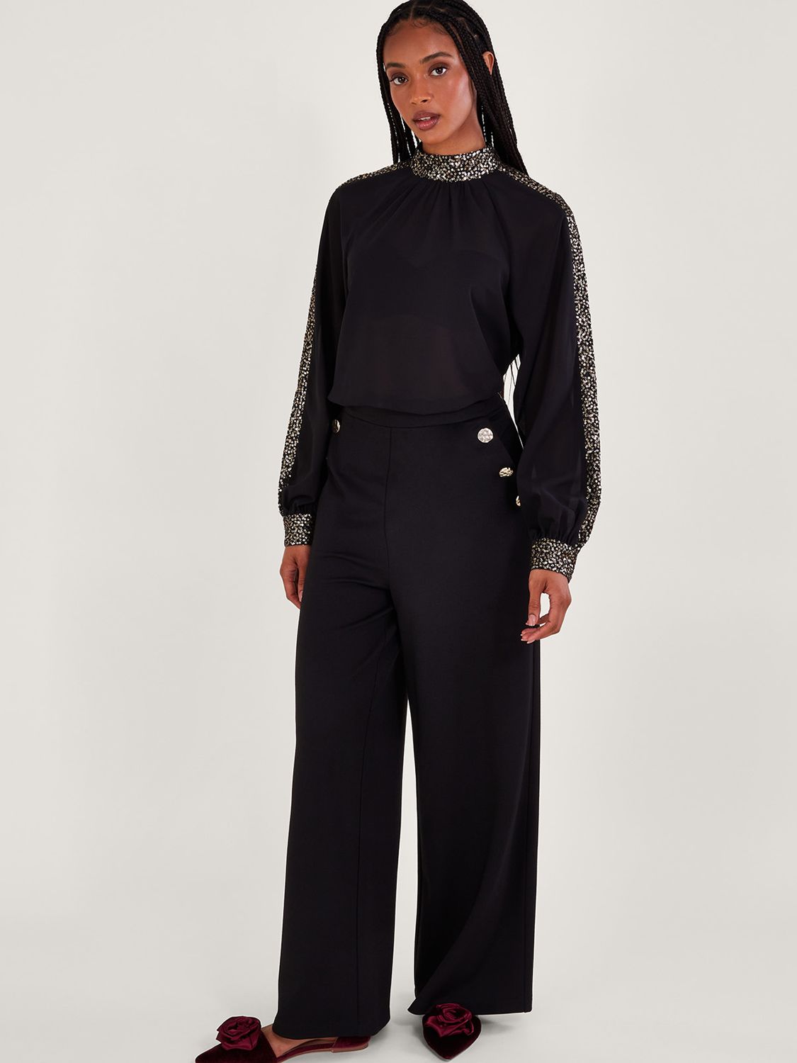 Monsoon Lucy Sequin Top, Black at John Lewis & Partners