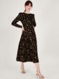 Monsoon Arwen Sequin Animal Print Midi Dress, Black