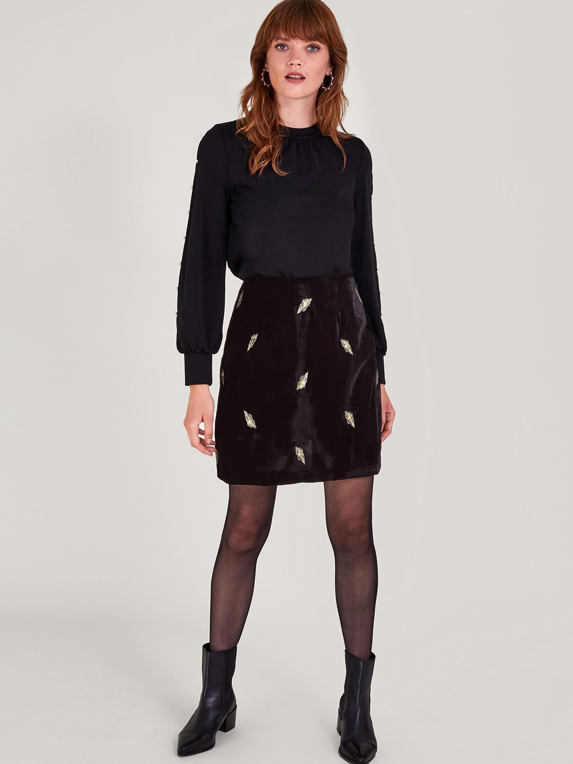 John lewis shop black velvet skirt