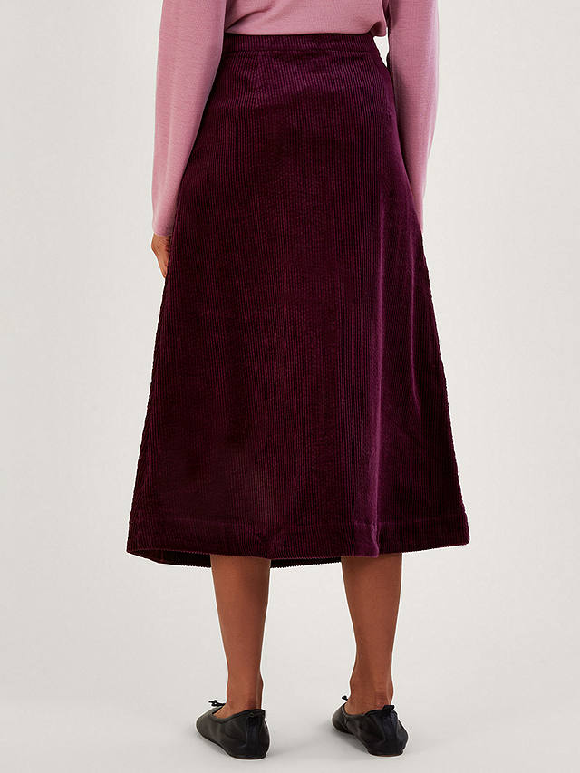 Monsoon Cord Cotton Midi Skirt, Plum at John Lewis & Partners