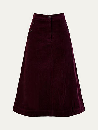 Monsoon Cord Cotton Midi Skirt, Plum