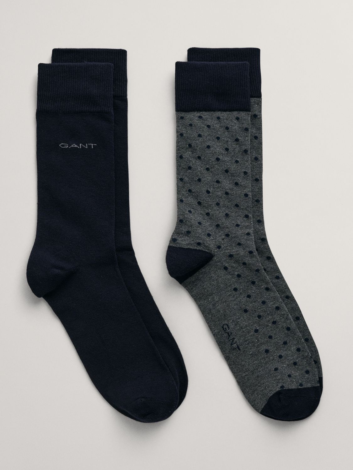 GANT Plain & Polka Dot Cotton Blend Socks, Pack of 2, Charcoal, S-M
