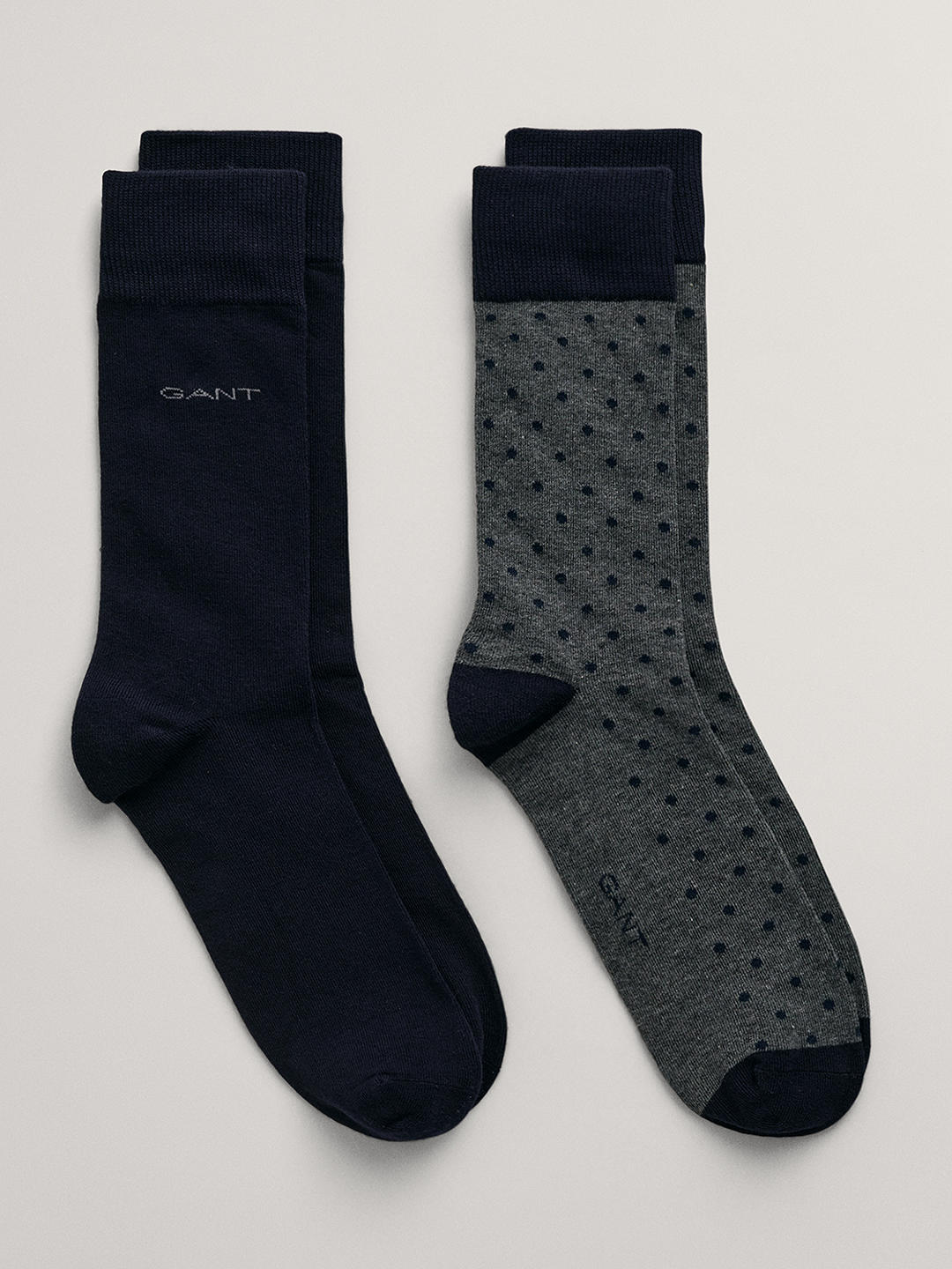 GANT Plain & Polka Dot Cotton Blend Socks, Pack of 2, Charcoal