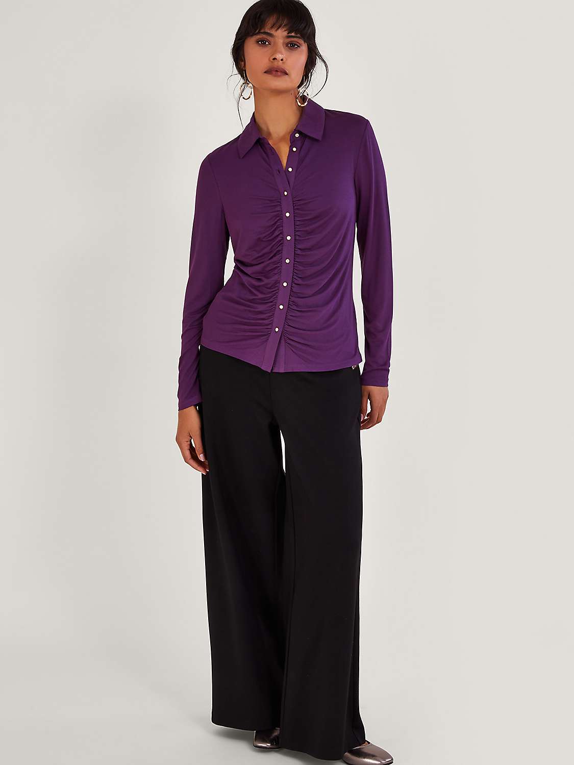 Buy Monsoon Ruched Jersey Shirt, Purple Online at johnlewis.com