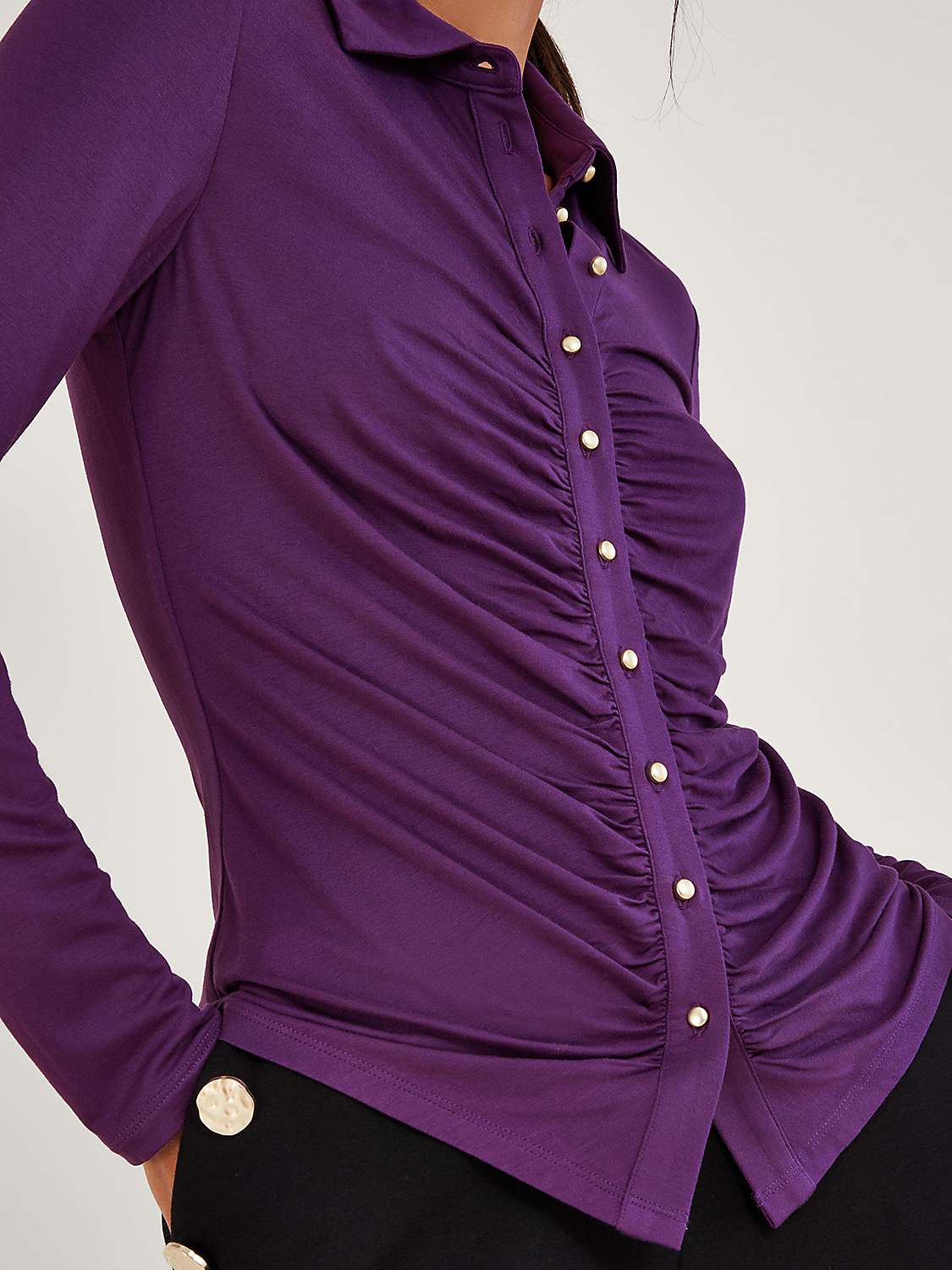 Buy Monsoon Ruched Jersey Shirt, Purple Online at johnlewis.com