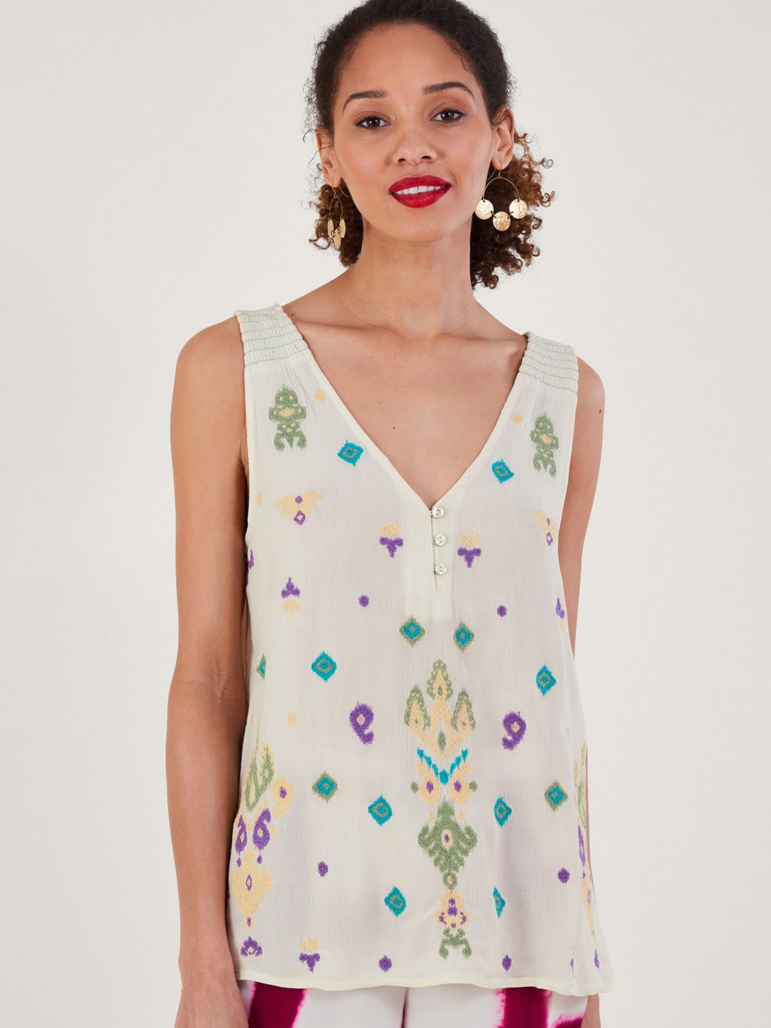 Monsoon Embroidered Sleeveless Top, White at John Lewis & Partners