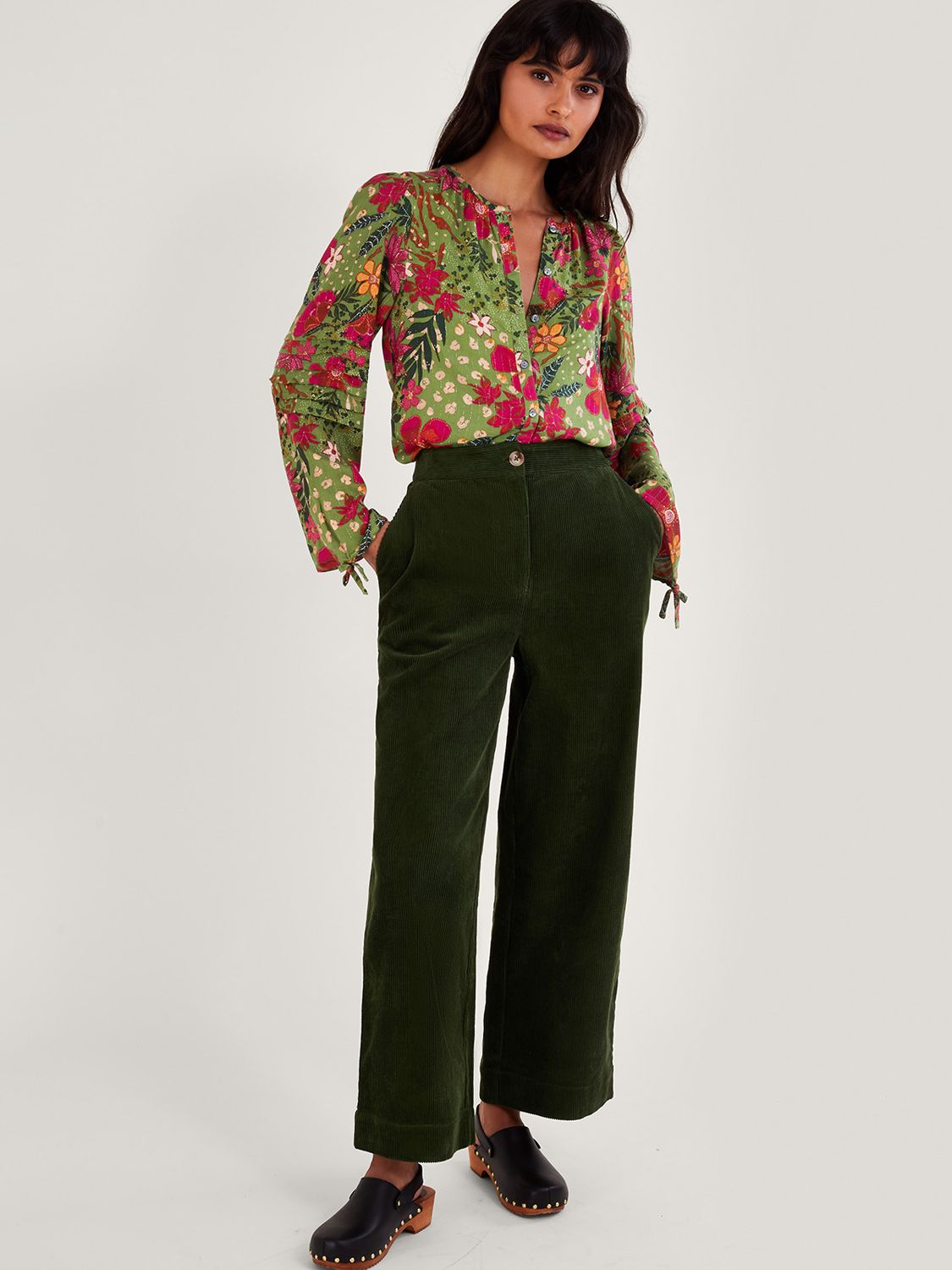 Monsoon Floral Print Blouse, Green at John Lewis & Partners