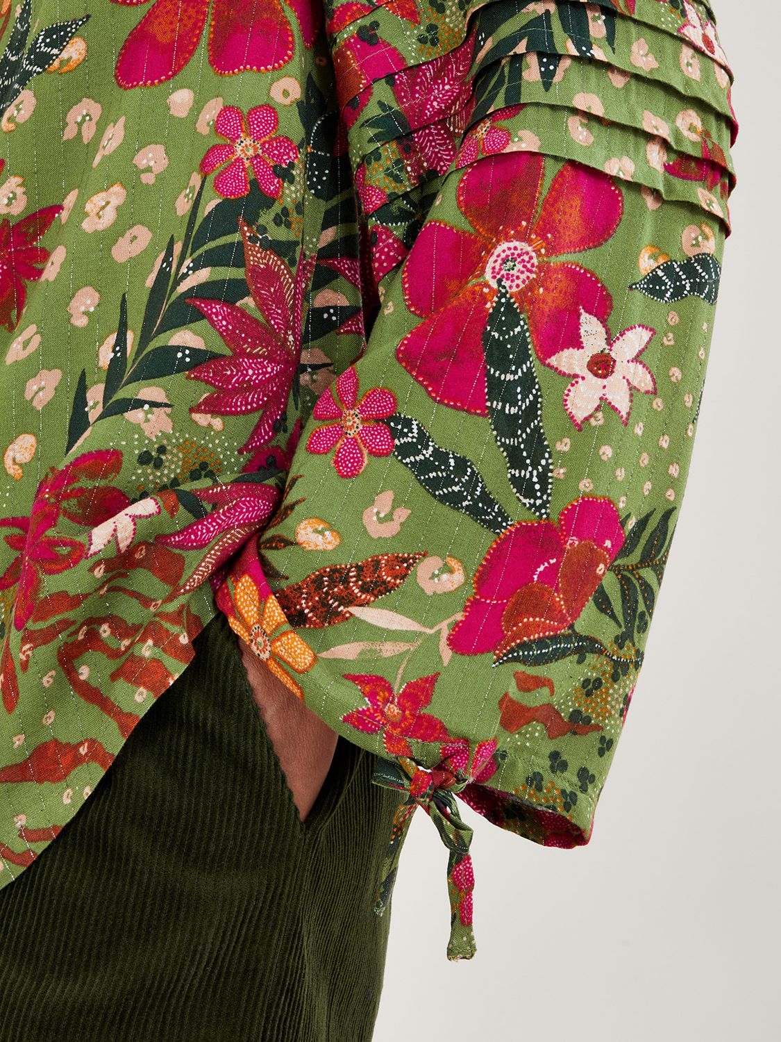 Monsoon Floral Print Blouse, Green at John Lewis & Partners