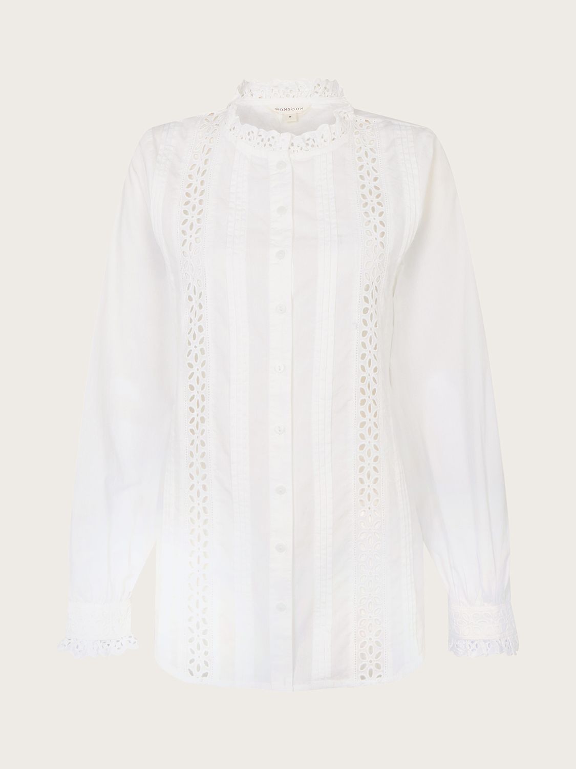 Monsoon Broderie Cotton Shirt, White at John Lewis & Partners