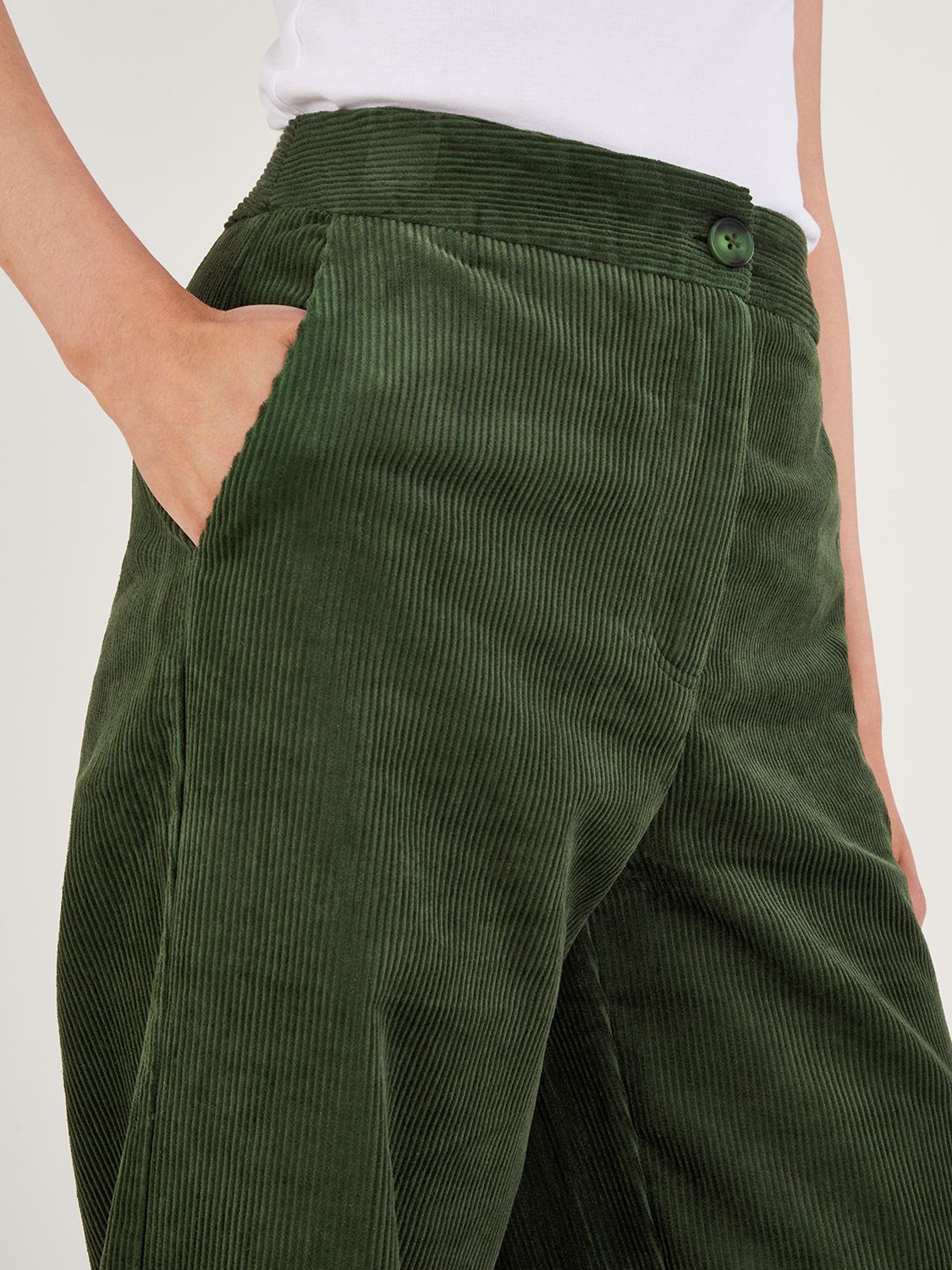 Monsoon Cord Wide Leg Trousers, Green at John Lewis & Partners