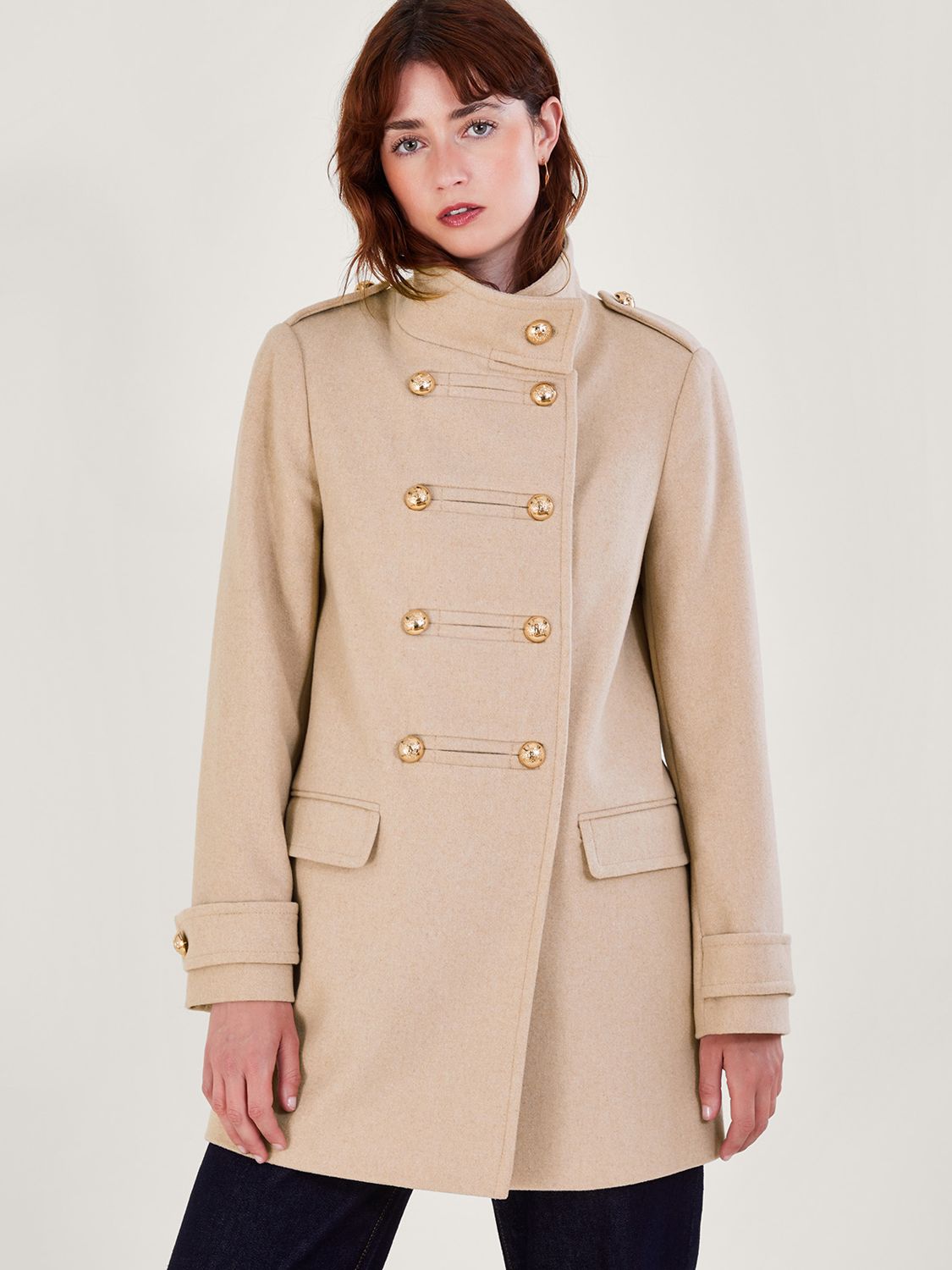 Monsoon Phoebe Double Breasted Pea Coat, Biscuit