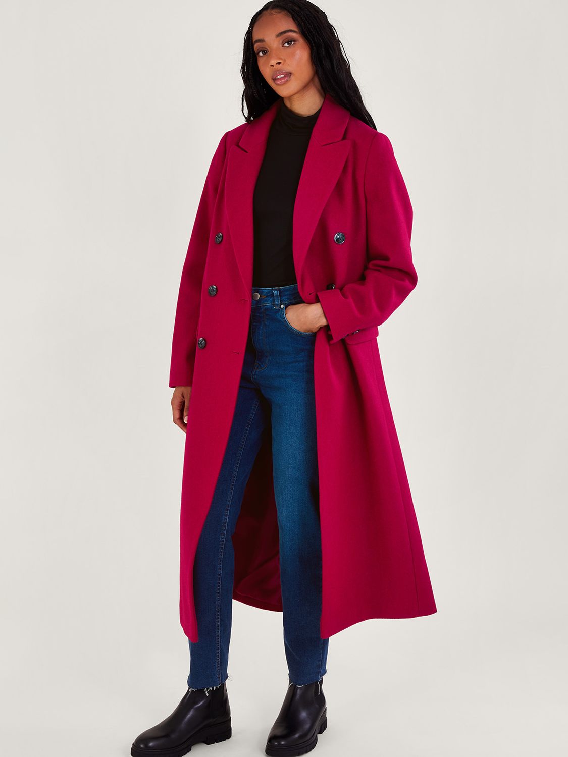 Monsoon Fay Double Breasted Wool Blend Coat, Pink at John Lewis & Partners