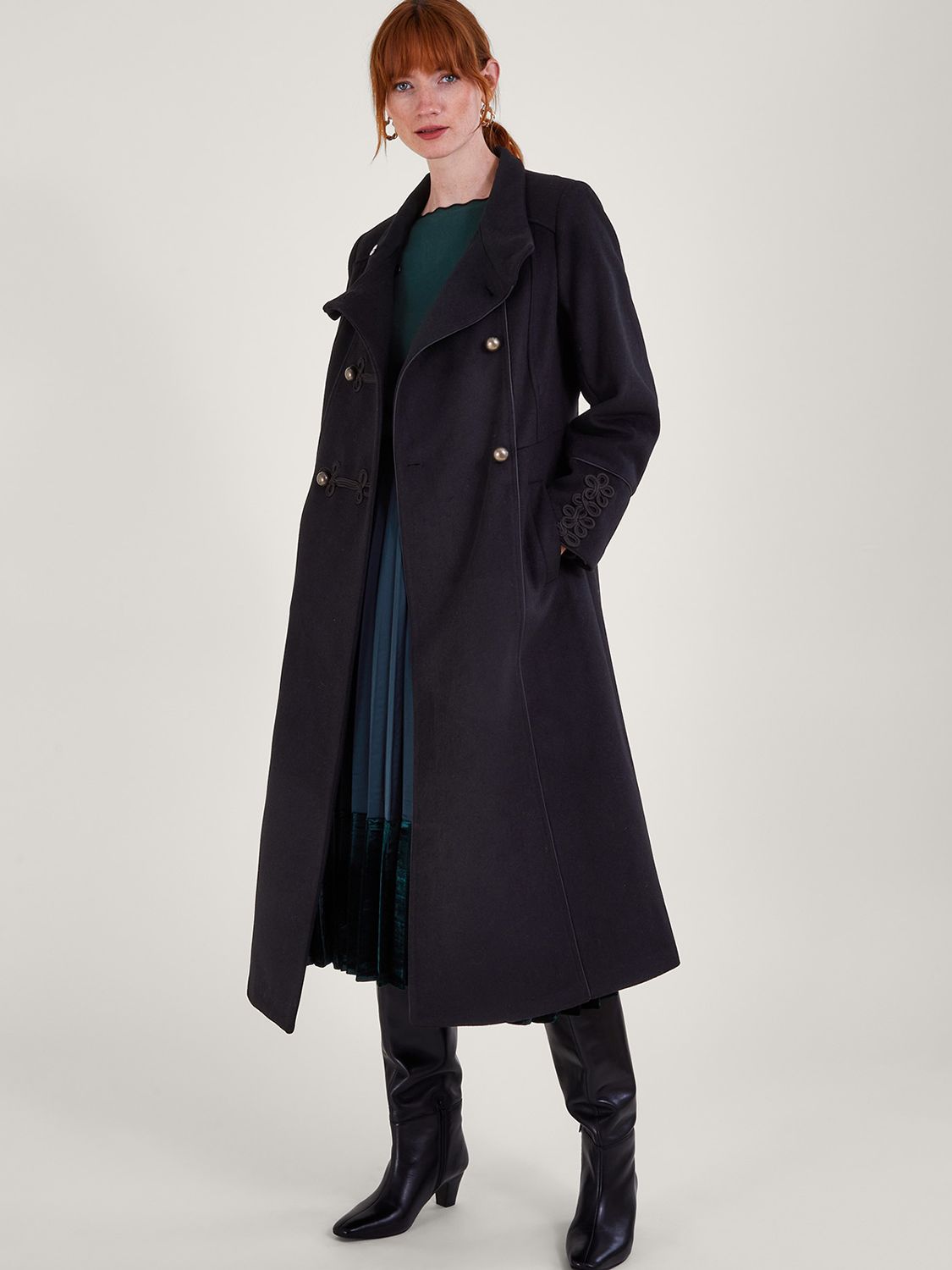 Monsoon Mya Military Coat, Black at John Lewis & Partners