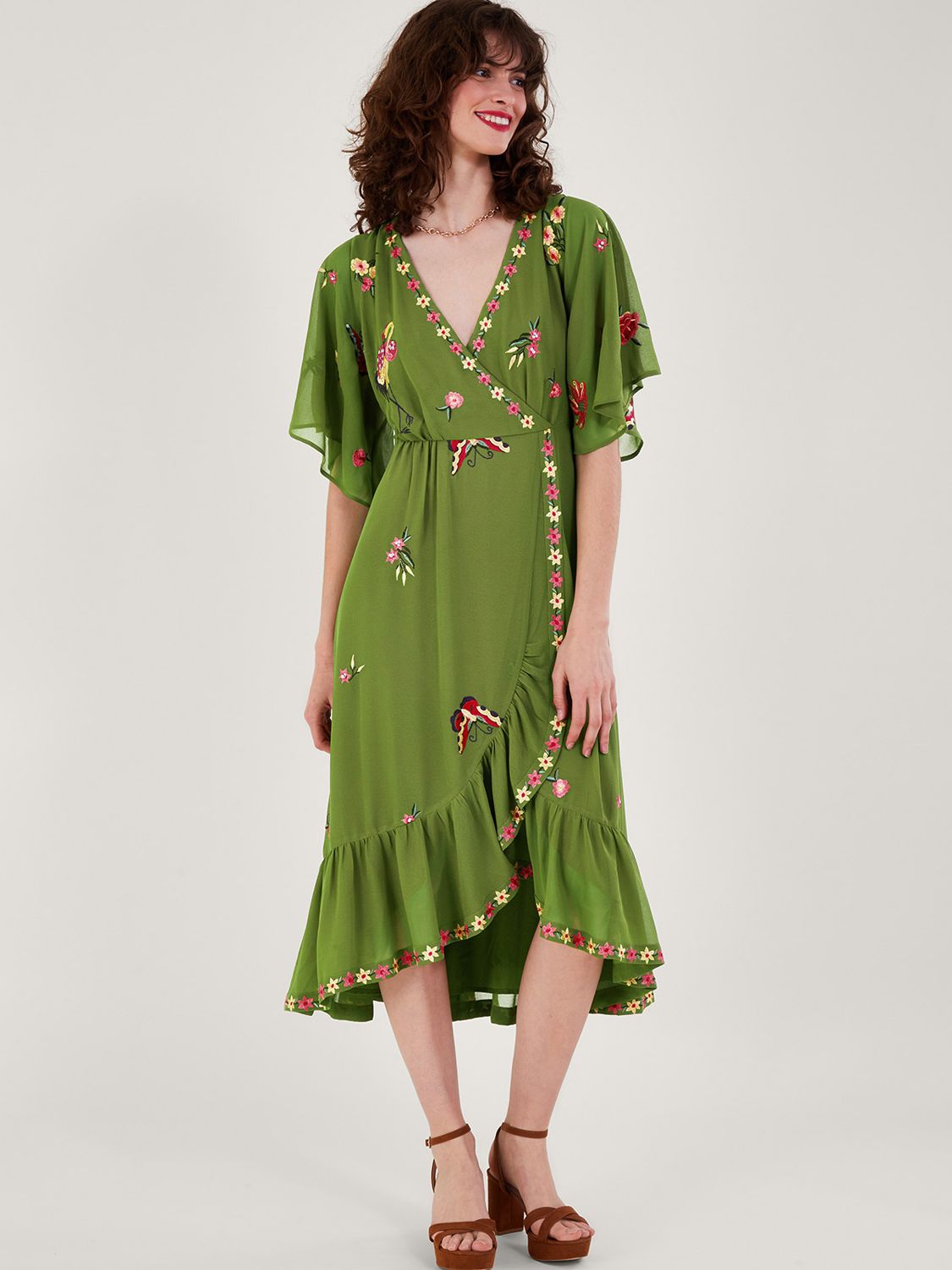 Monsoon Renee Wrap Dress, Green at John Lewis & Partners