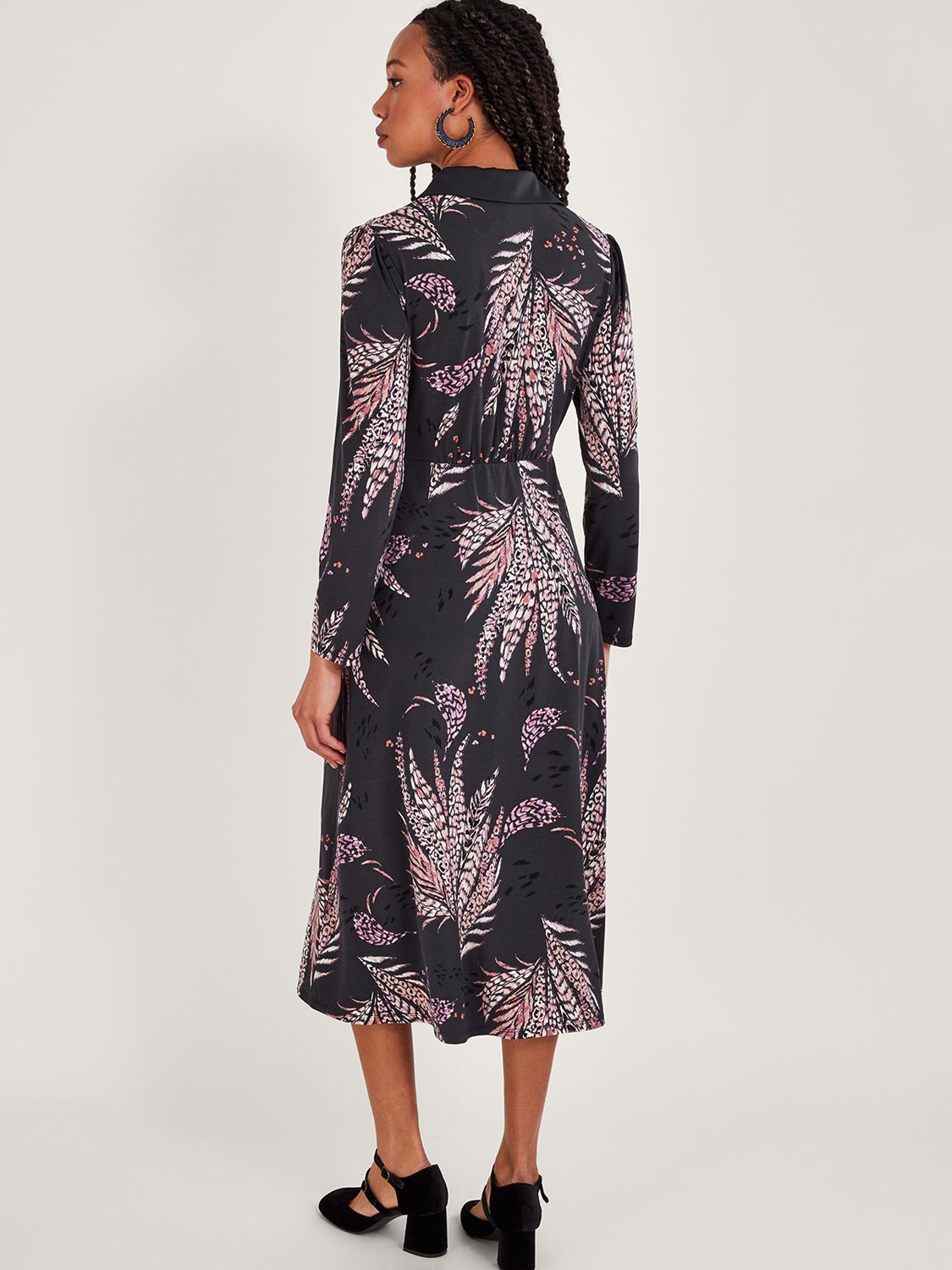 Monsoon Peacock Embroidered Midi Shirt Dress, Black/Multi at John Lewis ...