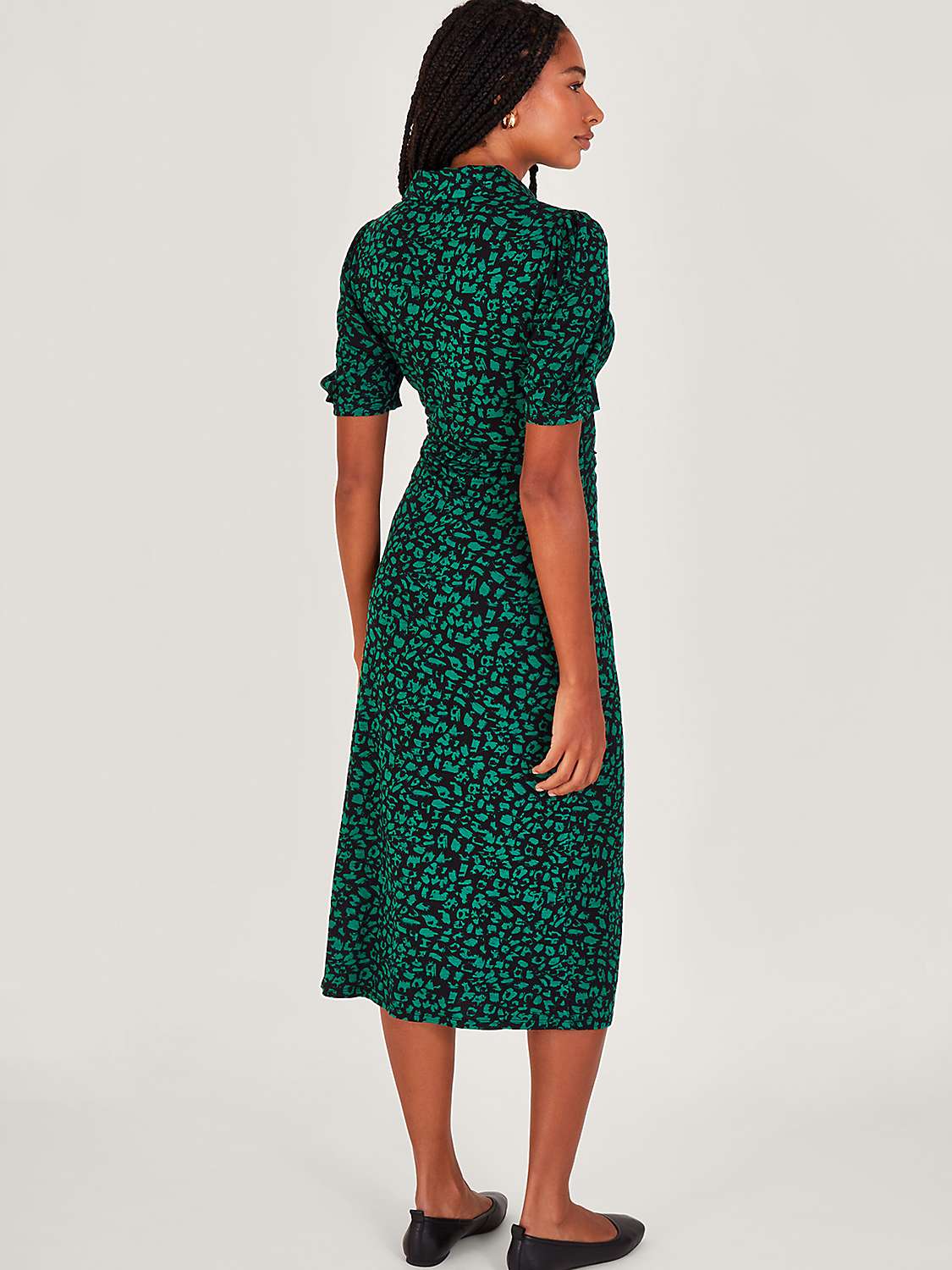 Buy Monsoon Pip Printed Tie Midi Dress, Black/Green Online at johnlewis.com