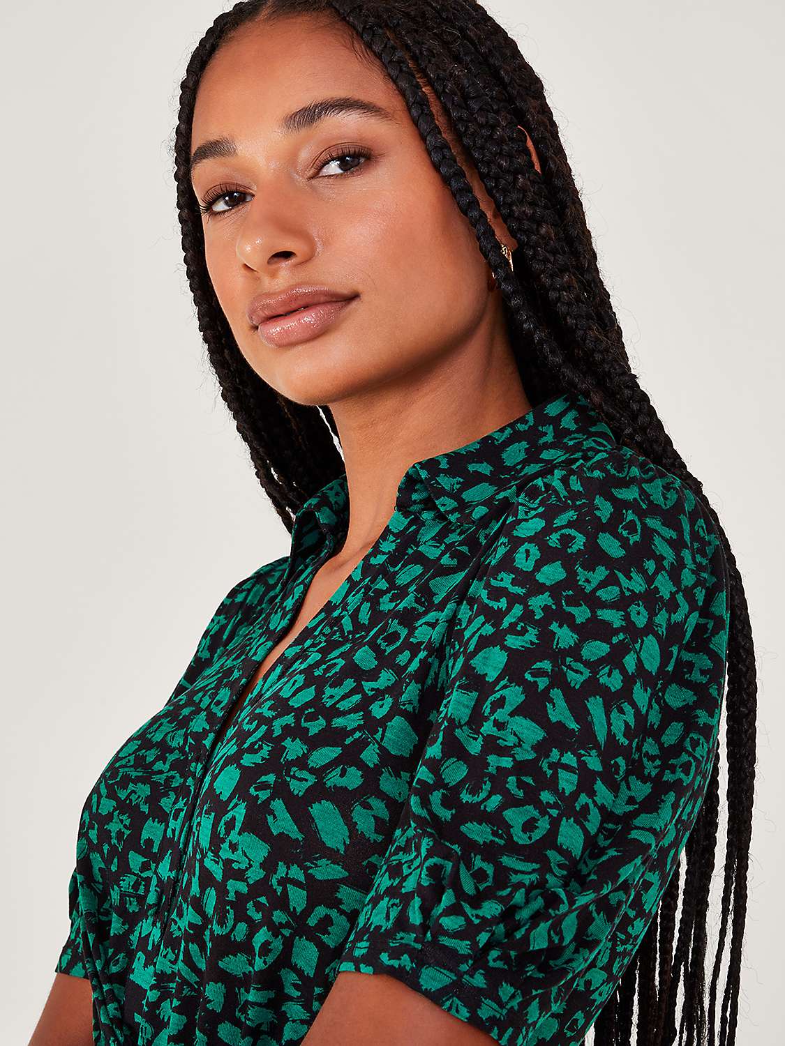 Buy Monsoon Pip Printed Tie Midi Dress, Black/Green Online at johnlewis.com