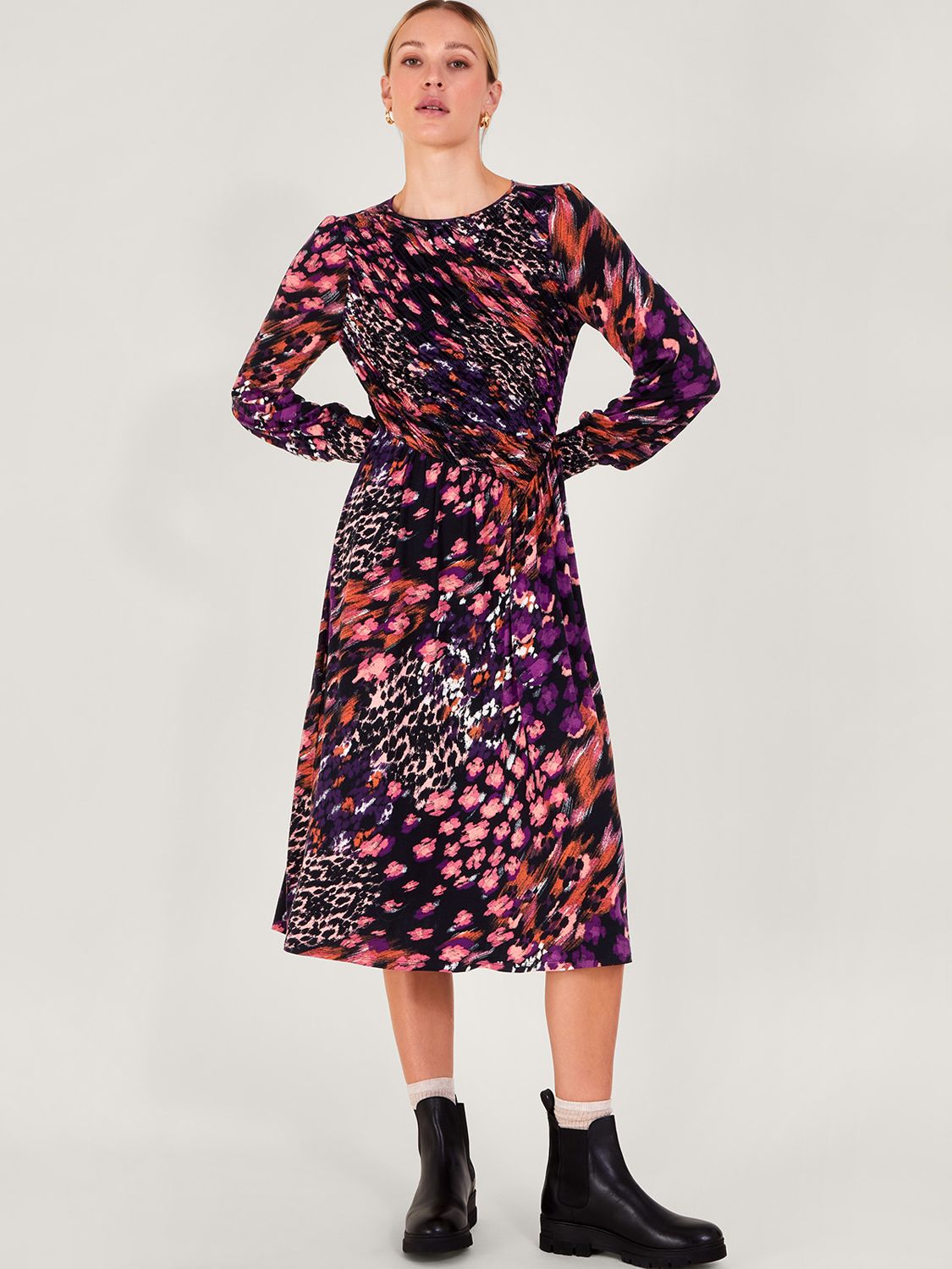 Monsoon Genesis Animal Print Dress, Black/Multi at John Lewis & Partners